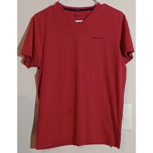 Pepe Jeans T-Shirt Men's Size Medium Red With Navy Logo, See Note, GUC